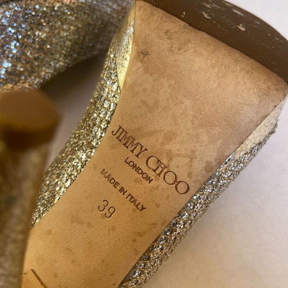 Jimmy Choo Clue Slingback Pumps Sz 39 Glitter Fabric Stiletto Heels Peep Toe - Picture 8 of 9